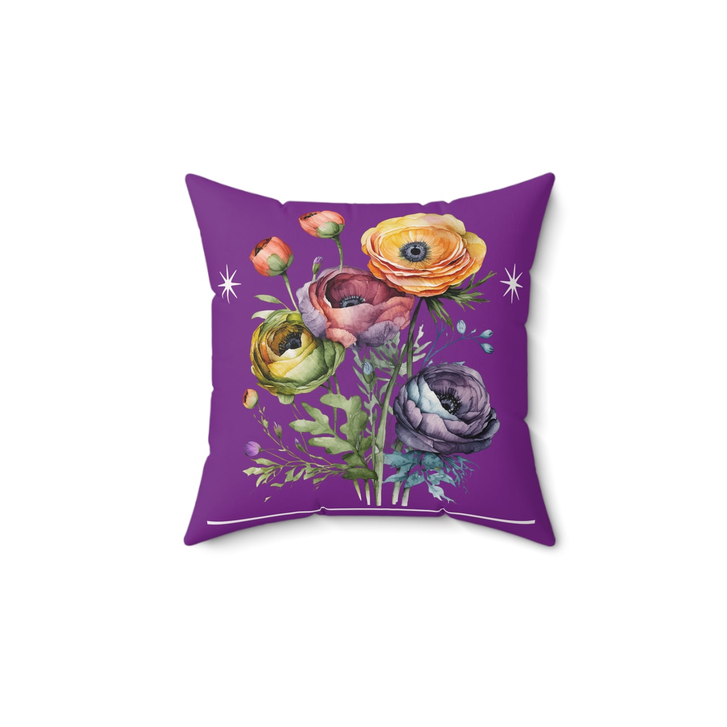 Watercolor Flowers  Spun Polyester Square Pillow