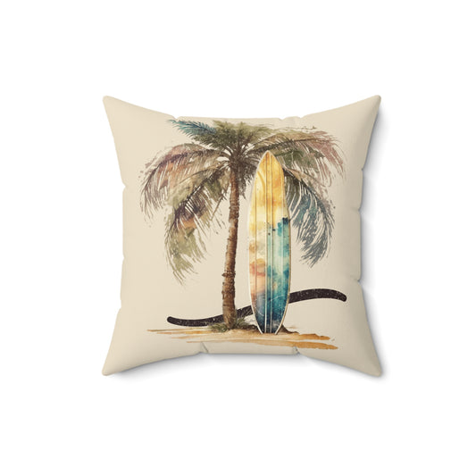 Palm Tree & Surf Board Spun Polyester Square Pillow