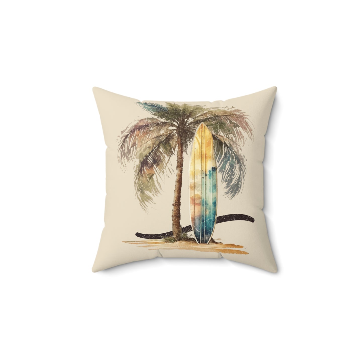 Palm Tree & Surf Board Spun Polyester Square Pillow