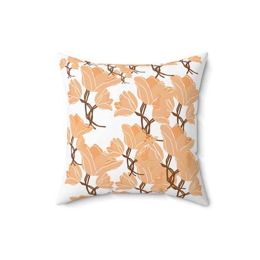 Orange Wildflower Spun Polyester Square Pillow