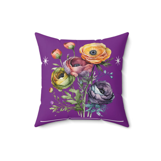 Watercolor Flowers  Spun Polyester Square Pillow