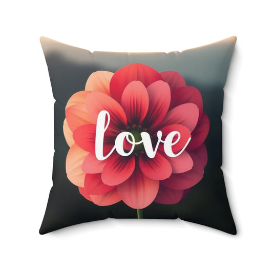 Red Flower Spun Polyester Square Pillow